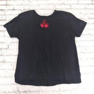A.K.F. Blouse Womens Medium Black Embroidered Short Sleeve Shoulder Pads Vintage